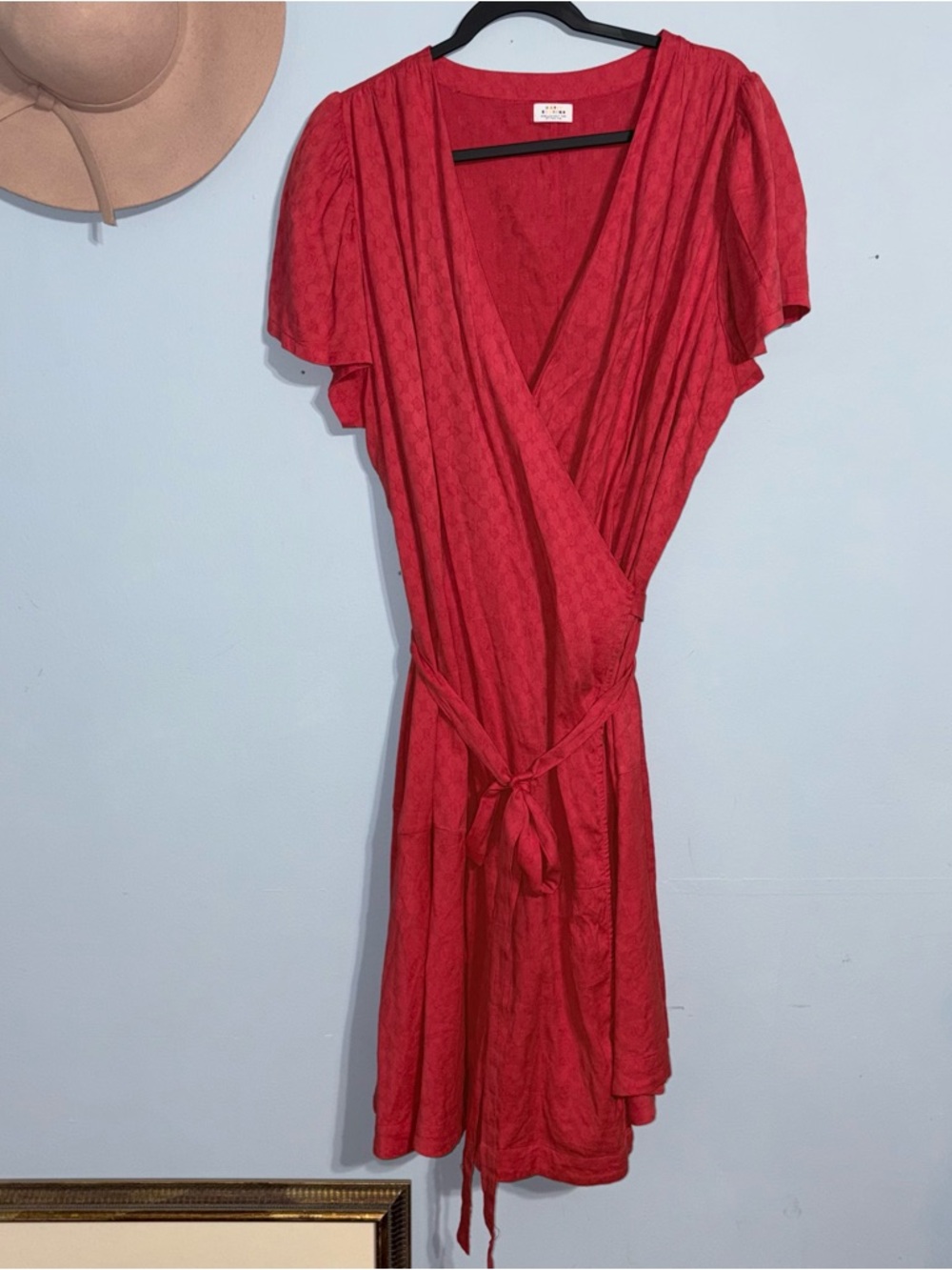 2X Katie Sturino Red Wrap Dress with Tie Waist - cotton blend Women's Dress